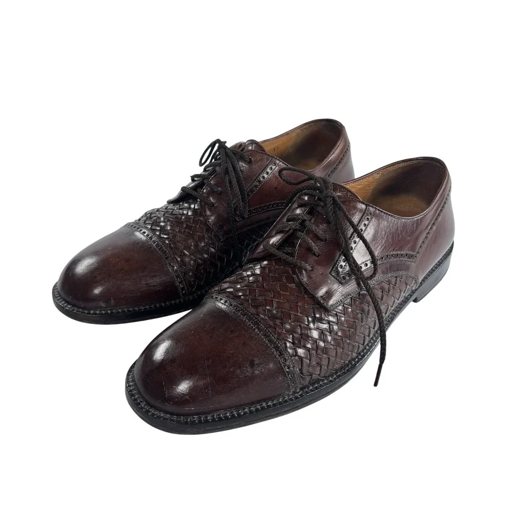 Mezlan Valencia Oxford Shoes Brown Woven Leather Cap Toe Brogue Mens 10‎